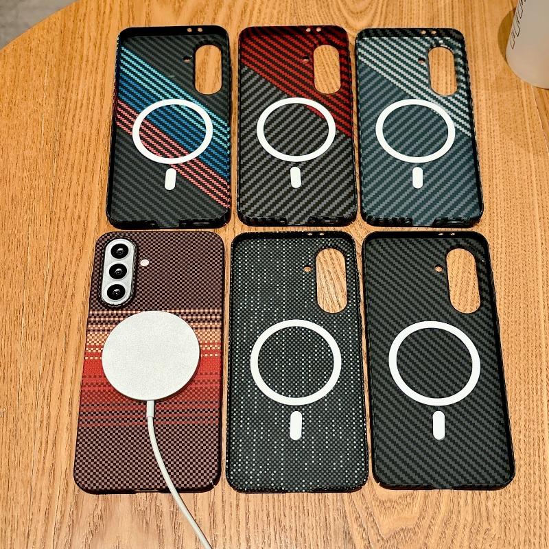 Busines Slim Kevlar Carbon Fiber Pattern For Magsafe Charge Case For Samsung S26 Ultra S25 S24 A57 A17 A56 Shcokproof Back Cover