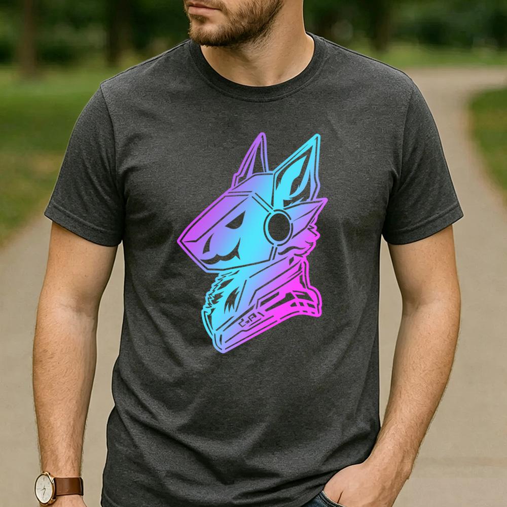 Cyan Pink Gradient Protogen Furry Robot Head TShirt Cotton Short Sleeve Neon Futurism Fursona Casual Unisex Graphic Tees