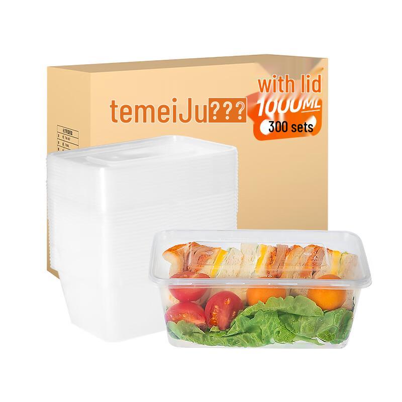 Temeiju Disposable Plastic Rectangular Food Containers with Lids