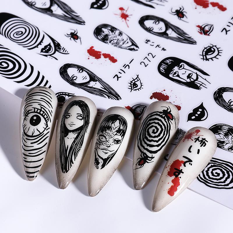 1/6 Pcs Halloween Nail Stickers Cute Skull Pumpkin Ghost Spider Nail Slide Decals Nail Supplies Manicure Decoration