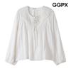 Embossed Ribbon Neck Blouse  Gq3sh047f 