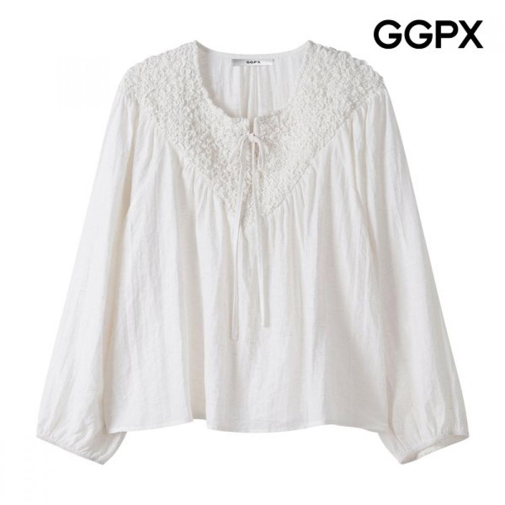 Ggpx New York Embossed Ribbon Neck Blouse Gq3sh047f beige/F
