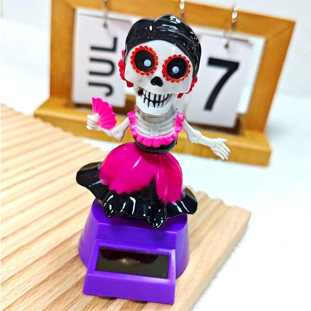 Skeleton Car Decor Car Dashboard Decorations Solar-Powered Shaking Head Ornament For Desktop Interior Home Men Women Inside