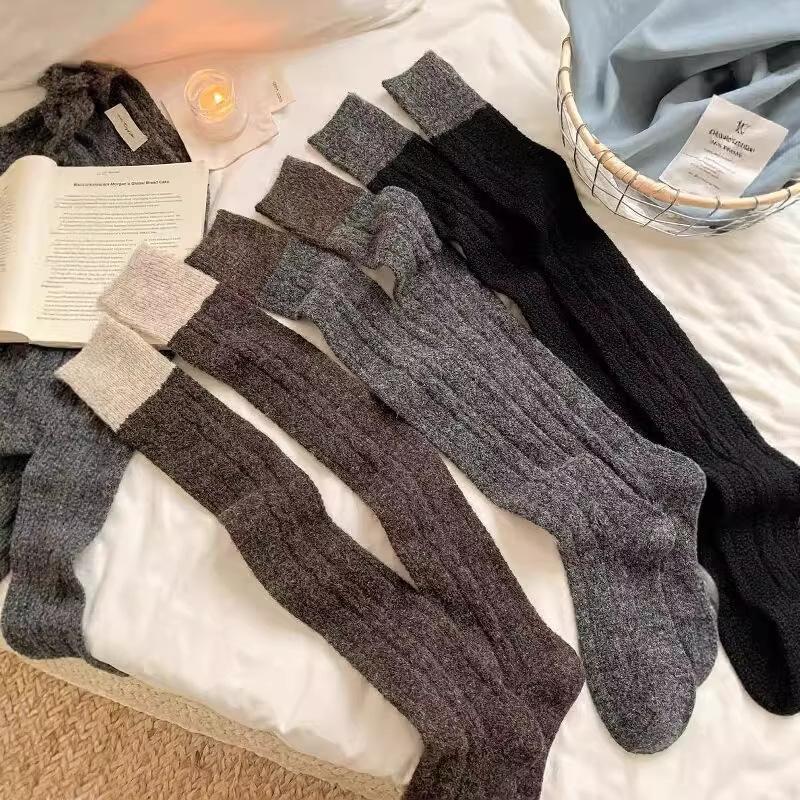 Wool Over-Knee Stockings Women'S Jk Color Matching And Thin Pressure Socks Warm Fleece Thickened Leg Socks Knee Thigh Socks