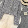 Autumn Winter Women Elegant Little Fragrant Wind Full Sleeve Single Breasted Tweed Short Jacket Coat With Pocket