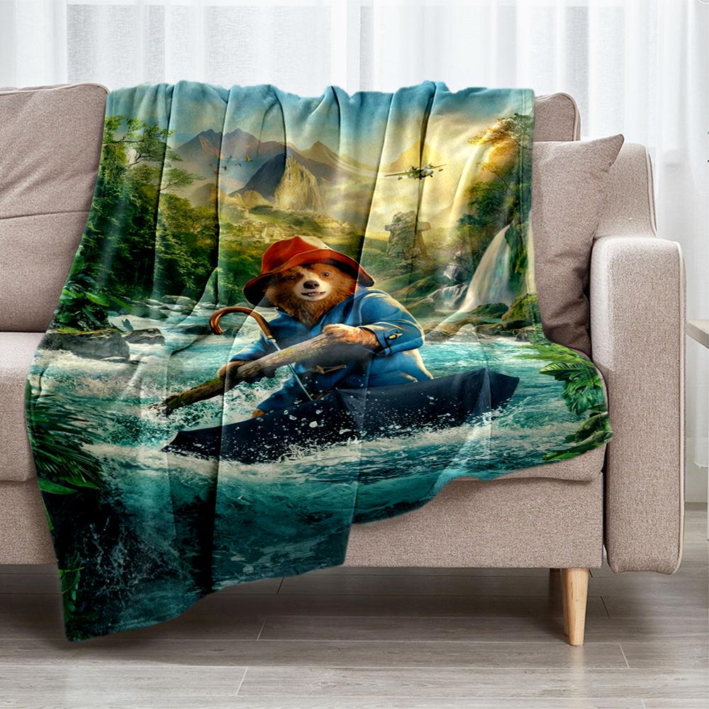 Paddington Bear Theme Printed Blanket - Perfect for Couch, Bed, Travel & Outdoor Use | Machine Washable, Cozy & Durable.