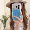 Kawaii Blue Yellow Line Floral Clear Phone Case With Matching Wrist Strap For iPhone 14 15 16 17 Pro Max INS Cute Shockproof Cov
