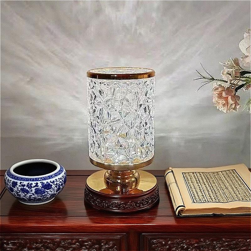 Crystal Desk Lamp Lighting Fixture Bedside Lamp Night Light USB Retro Nightstand Table Lamp Dimmable for Bedroom Home Decoration