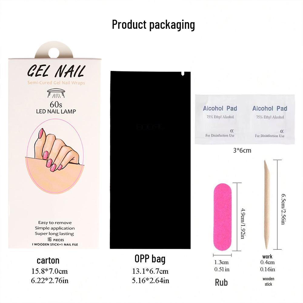 New Semi-Cured UV Gel Nail Stickers - 16 Finger Set with Light Therapy Curing Lamp for Full Nail Coverage