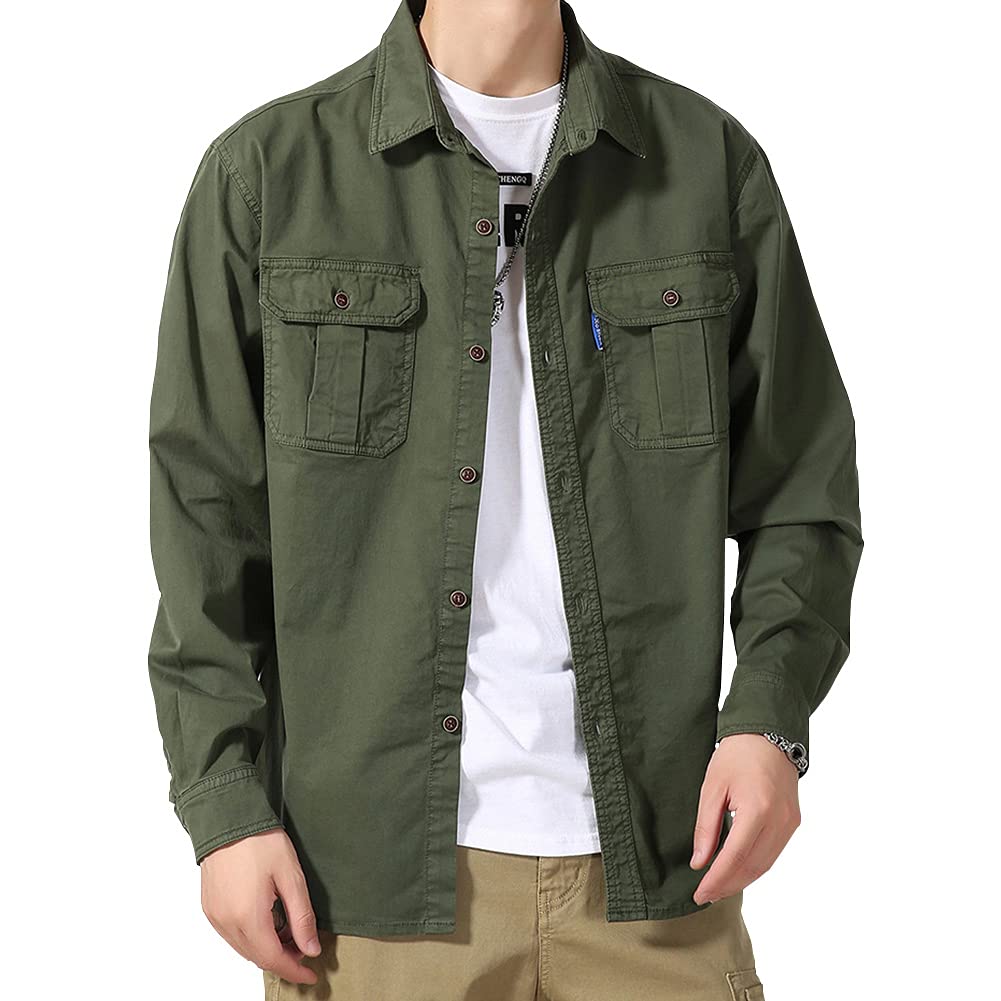 

Netero Military Long Solid Casual Shirt with Summer Men s Shirt, Sleeve, Cotton, Color, Work, Cargo, Pockets, Green, BL821-GREEN-M, Fall, Winter, зелений
