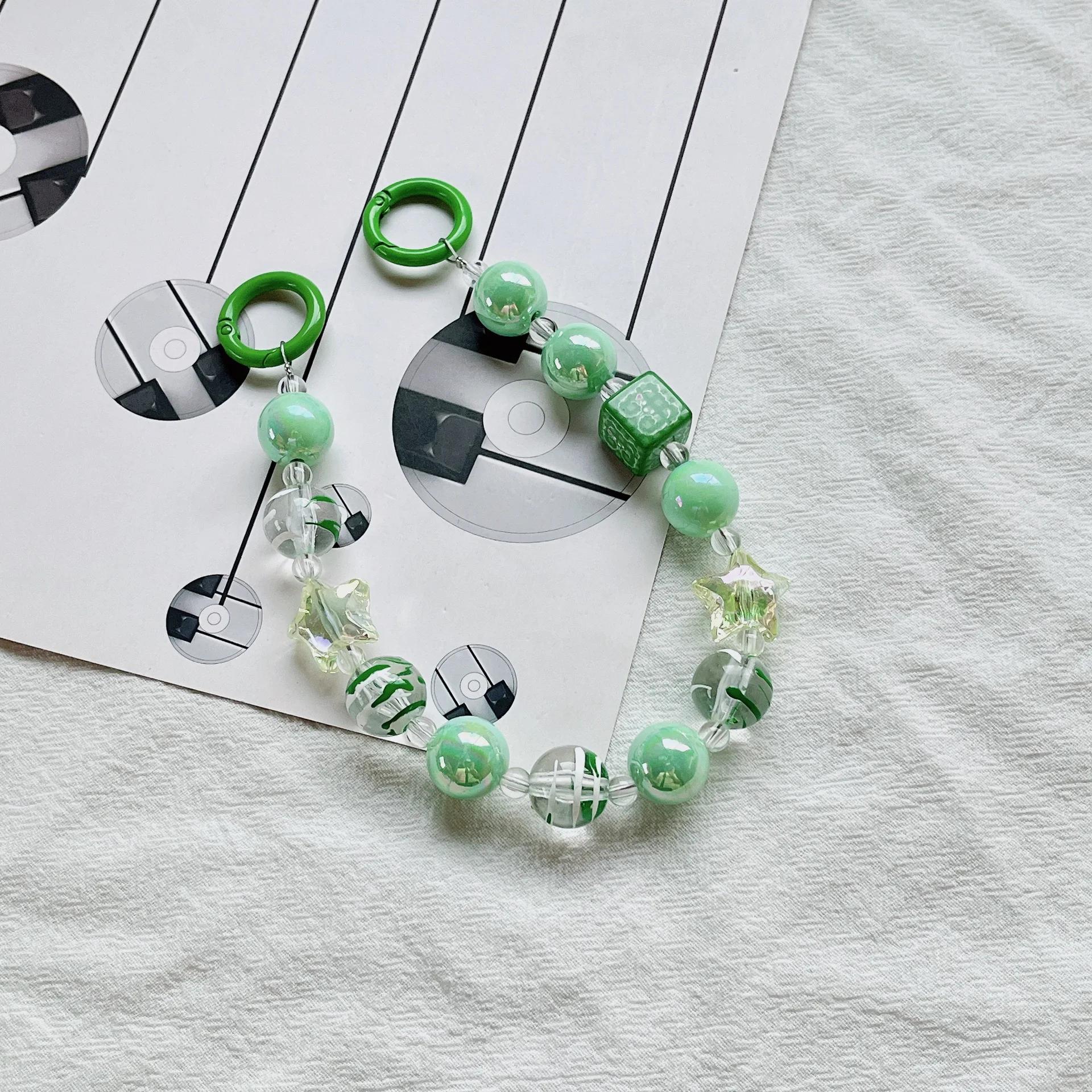 

1 шт., брелок для телефона, ремешок для телефона, корейская мода, звезда, мультяшная школьная сумка с животными, ремешки, милый акриловый прозрачный брелок с подвеской зелёный