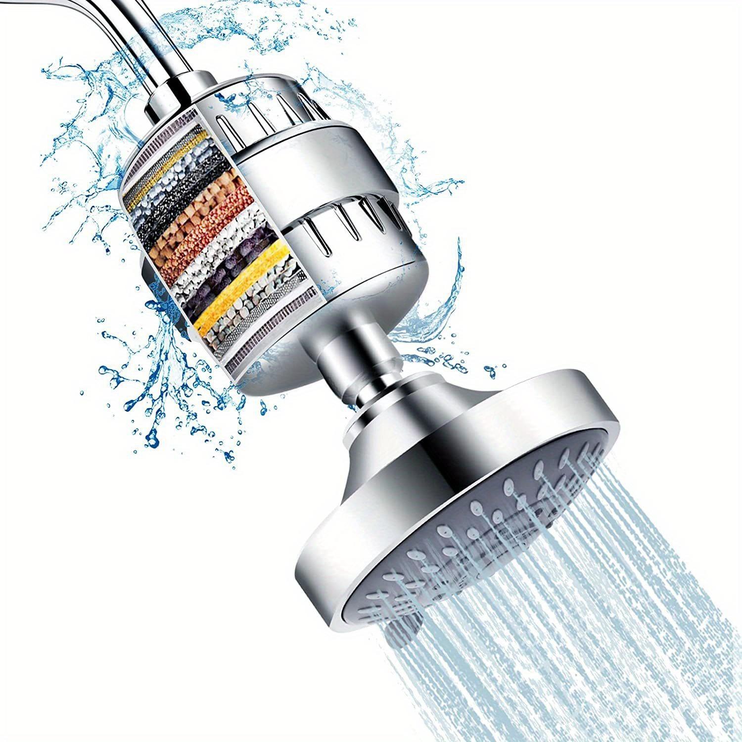 Filtered Shower Head with 15-Layer Hard Water Filter, High Pressure Shower Head with 5 Spray Modes, Bathroom Accessory