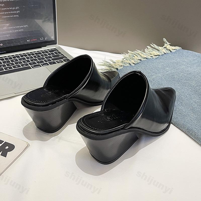 Fashion Women Slippers 2025 New Summer Square Toe Ladies Heel Mules Sexy High Heels Sandal Wedges Slippers Female Fashion Woman Sandals