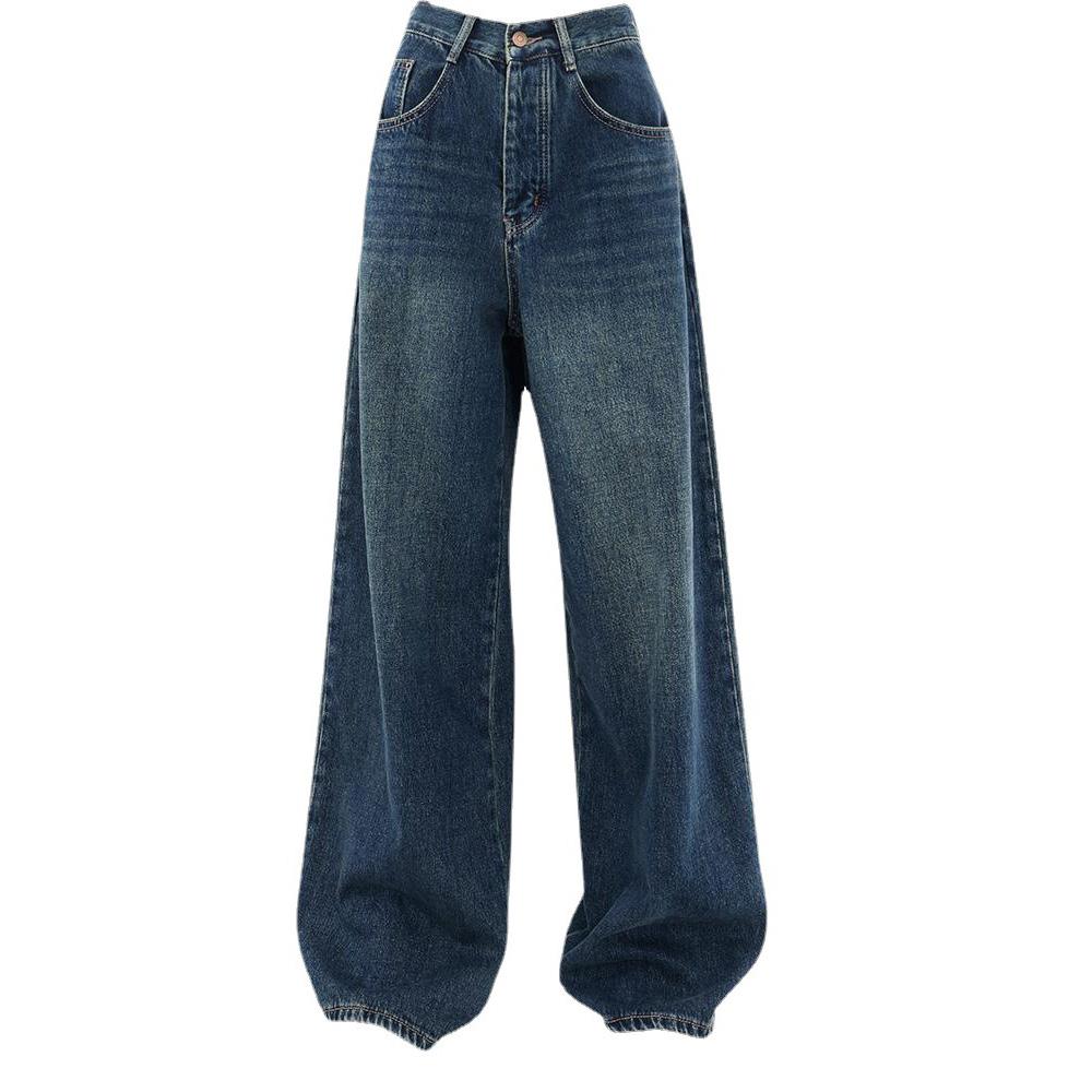 

Vintage Blue High Waist Women Jeans Gradient American Fashion Street Jeans Wide Leg Jeans Women Denim Pants Baggy Denim Pants XXXL темно-синього кольору