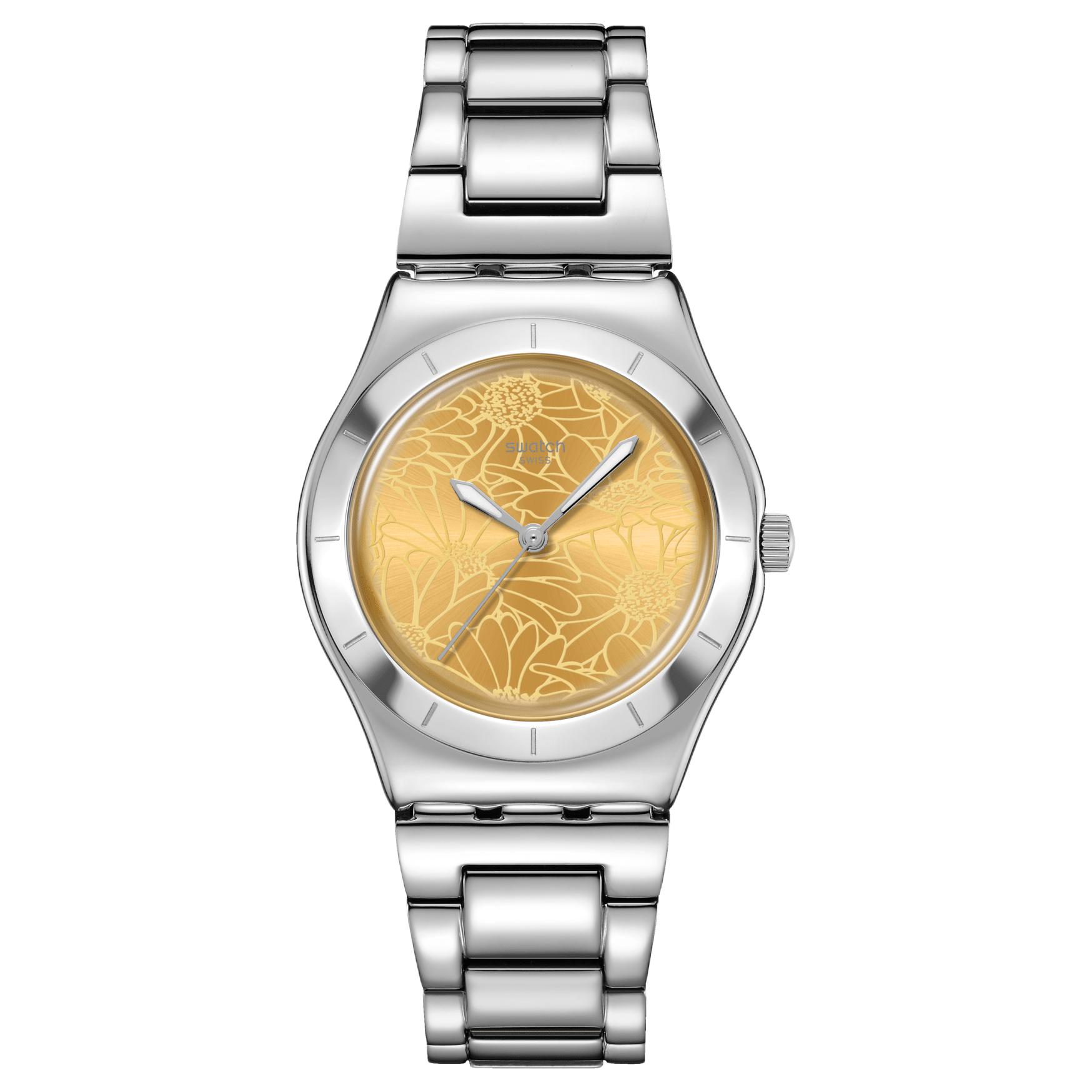 SWATCH BLOSSOM TIME Quartz Movement 30m Water Resistance Unisex Watch 33mm Yellow Watch Dial YLS236G Yellow Watch Dial