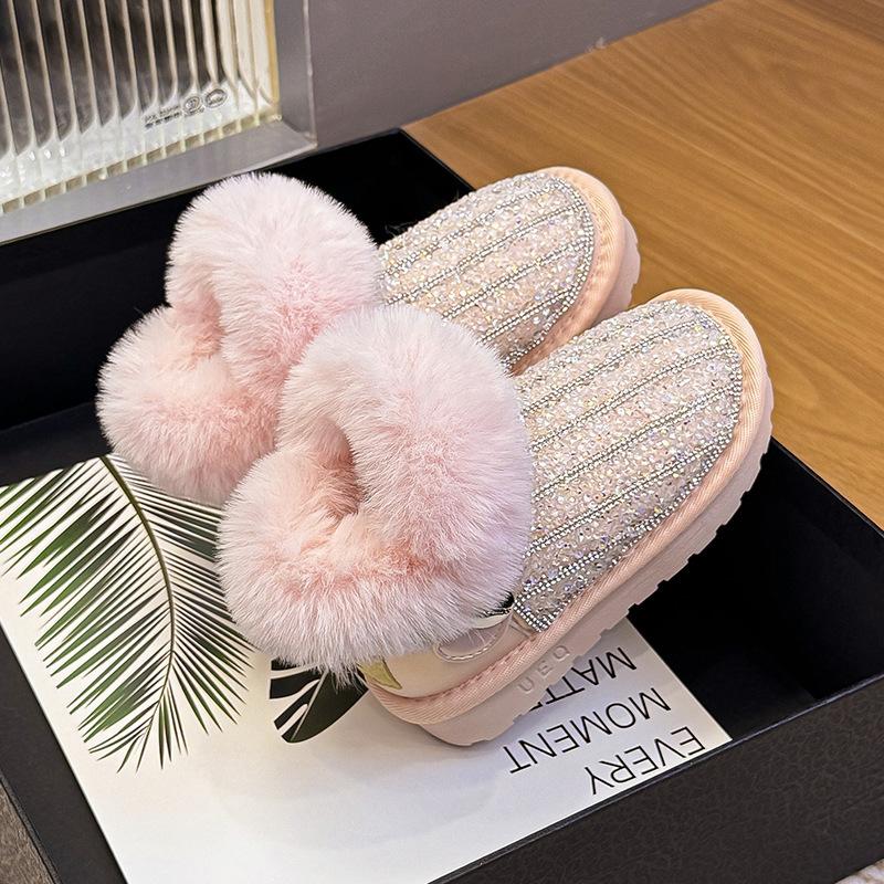 

Снежные сапоги женские сокровище 2025 зима новые бархатные утепленные теплые обувь для маленькой девочки зимние принцесса нескользящая мягкая подошва для девочки 32-37 yards whole hand 6 pairs starting batch розовый