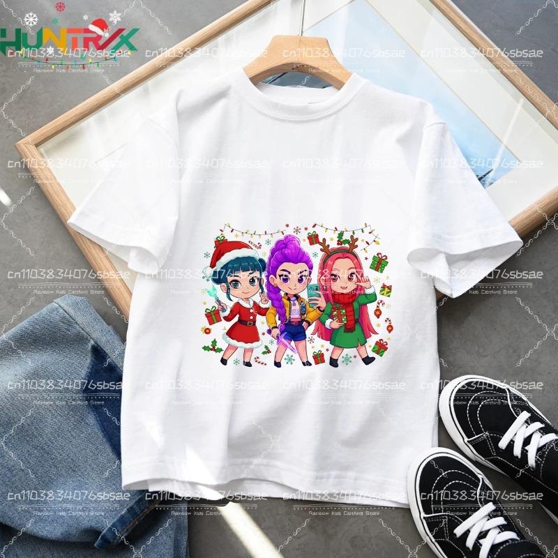 2025 Movie KPop Demon Hunters Christmas T-shirt Summer Short Sleeve Tee for Casual Loose Girl Boy Graphic Printed Tops Gift