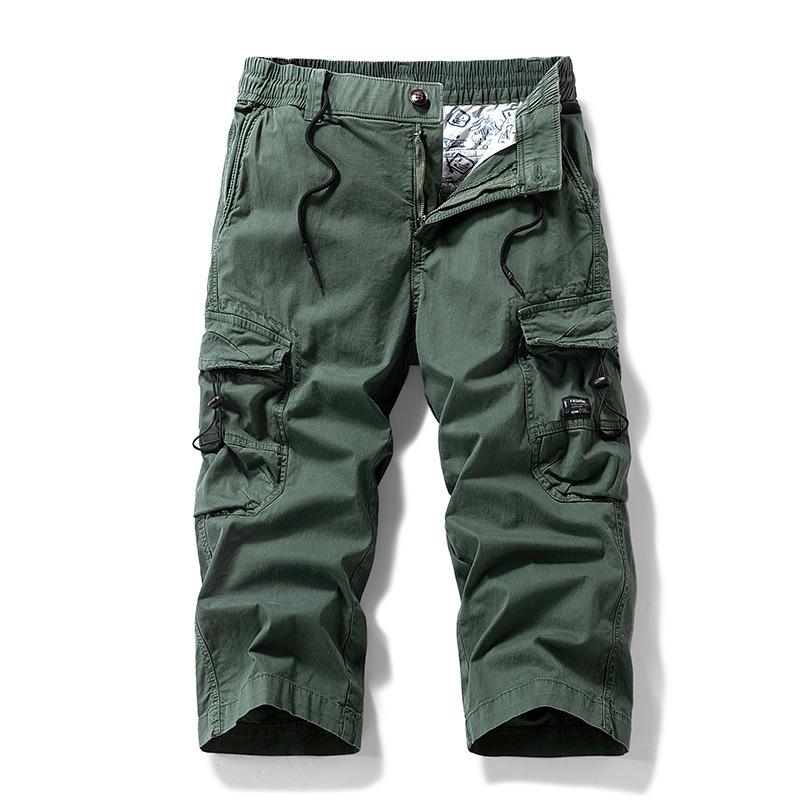 

New men s overalls, multi-pocket retro eight-point pants, straight loose casual pants, trendy brand men s high-end pants 38 армия зеленый