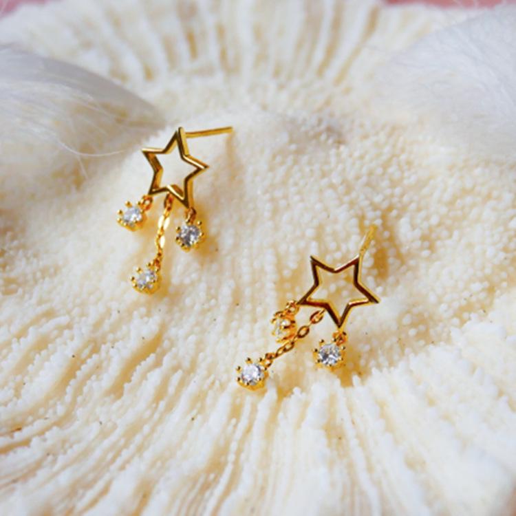 Korean Style Tassel Pendant Earrings: Retro Luxury Five-Pointed Star Design for Women S925 Silver Needle