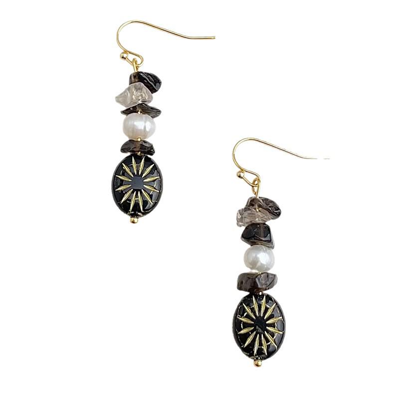 Boucles d'oreilles vintage Starburst Perle d'eau douce & Cristal pour femmes