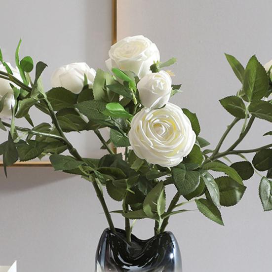 3 Stems Artificial Flowers Bouquet with 2 Heads Blooms And 1 Bud Real Touch Rose Flower Branch for Wedding Home Office Table Decor