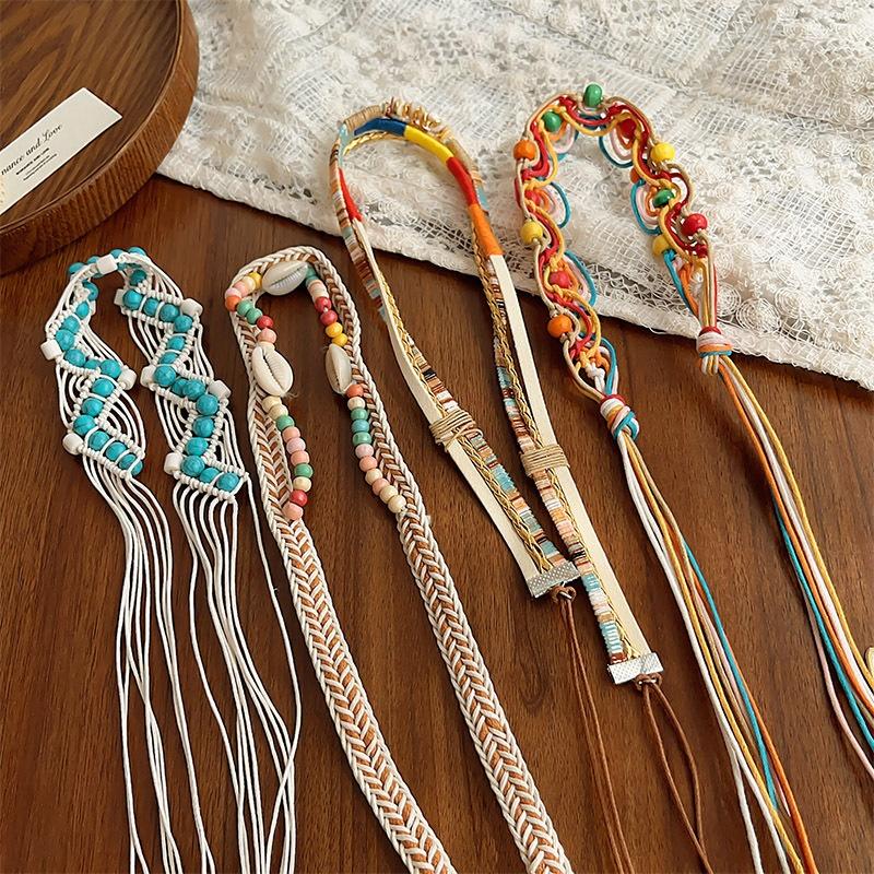 Lanț de Talie Boem Țesut Manual Colorat cu Flori, Scoici și Mărgele, Retro, Accesorii pentru Rochii de Damă, Decor pentru Curea