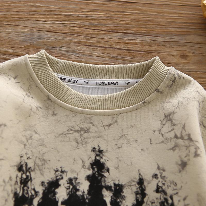 2025 Boys' Tie-Dye Sweatshirt & Crossbody Bag Set - Long Sleeve, Round Neck, Korean Style Two-Piece for Autumn & Spring