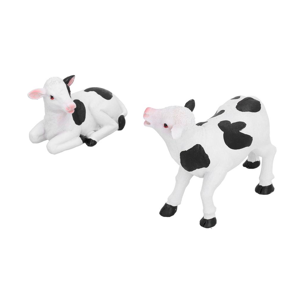 2pcs Cows Figurine Resin Animal Sculpture Crafts Miniature Garden Ornament Gardening Bonsai DecorationsM