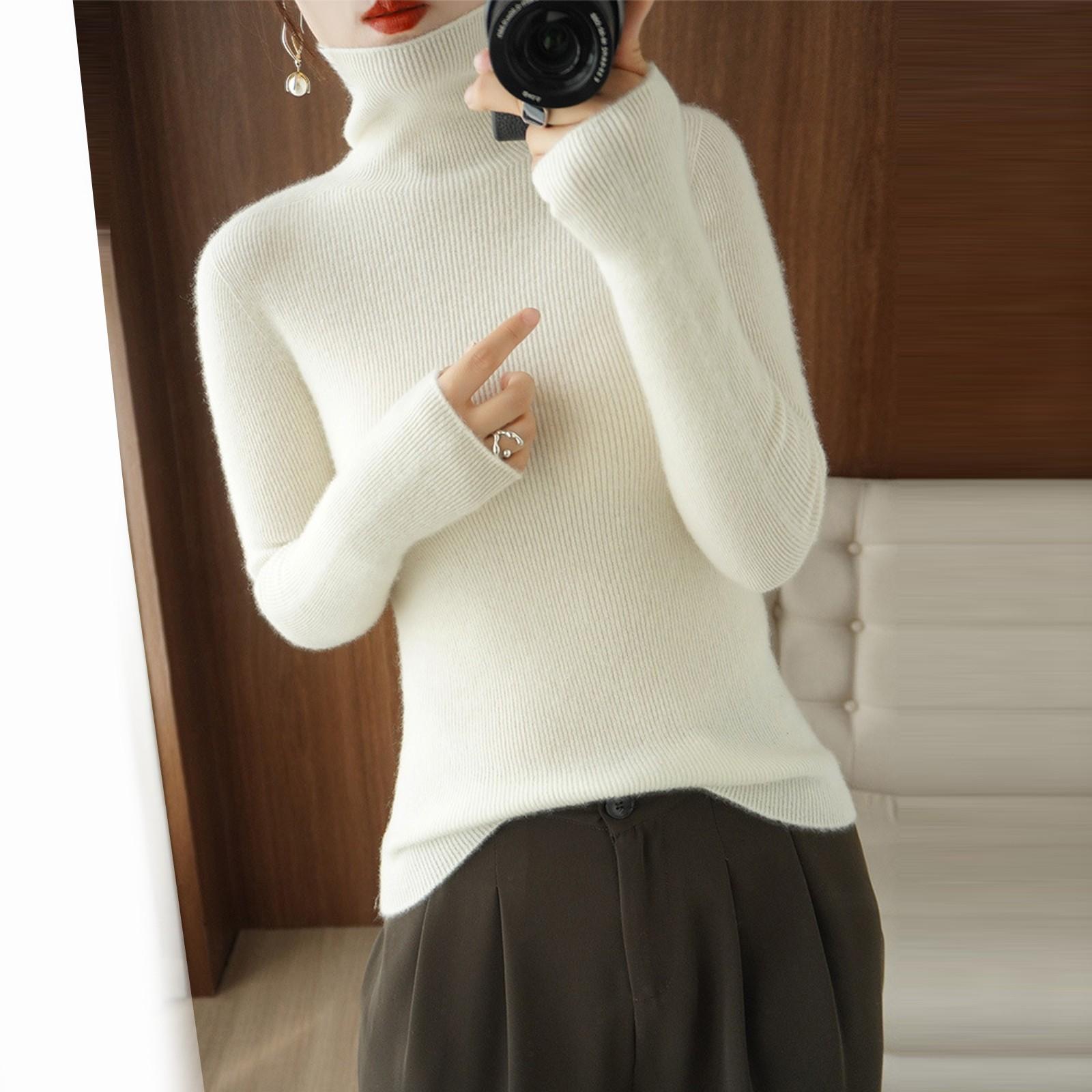 Женские модные однотонные теплые трикотажные свитера с длинными рукавами и воротником-стойкой, зимние XL белый