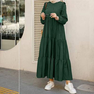 Frühling Herbst Damen Kleider Retro Rundhals Langarm Casual Kuchen Rock Kleider Langes Kleid