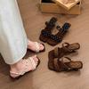 Polka Dot Word with Cool Slippers Women's Summer New Special-shaped Heel Square Head Wear Retro Temperament Slippers