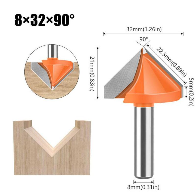8mm Shank 60 90 120 150 Degree V Type Slotting Cutter Bit CNC Engraving Solid Router Bit Carbide Milling Cutter