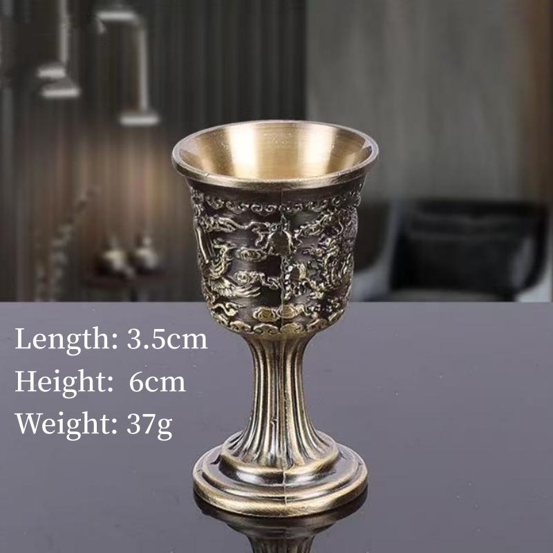 European Vintage Wine Glasses,Carved Mini Spirit Vodka Cup,Bronze Alloy Portable Spirits Goblet,Wedding Decoration, 30ml,1pcs