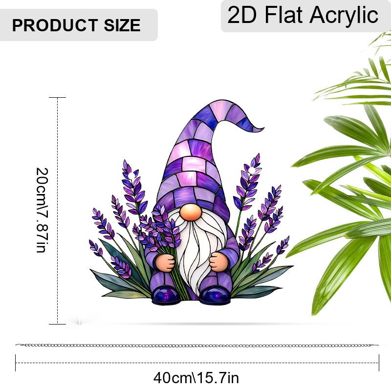 Acrylic Lavender Gnome Suncatcher, Stained Glass Effect Window Hanging Ornament for Whimsical & Floral Lover Gifts