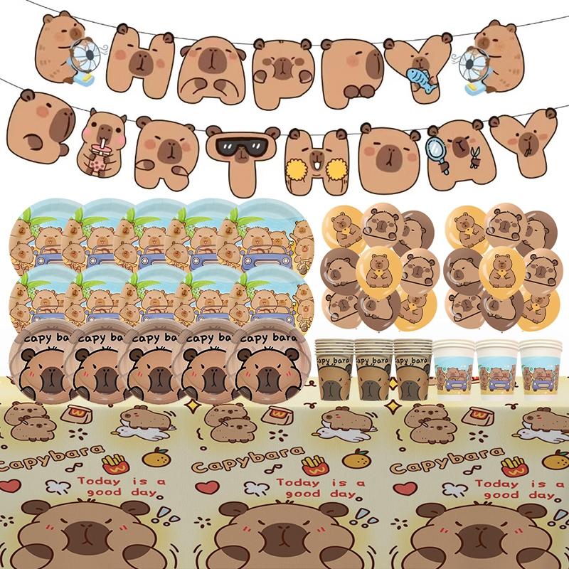 Cartoon Capybara Birthday Decorations Disposable Tableware Plates Cups Party Supplies Baby Shower Cute Capibara Tableware Set