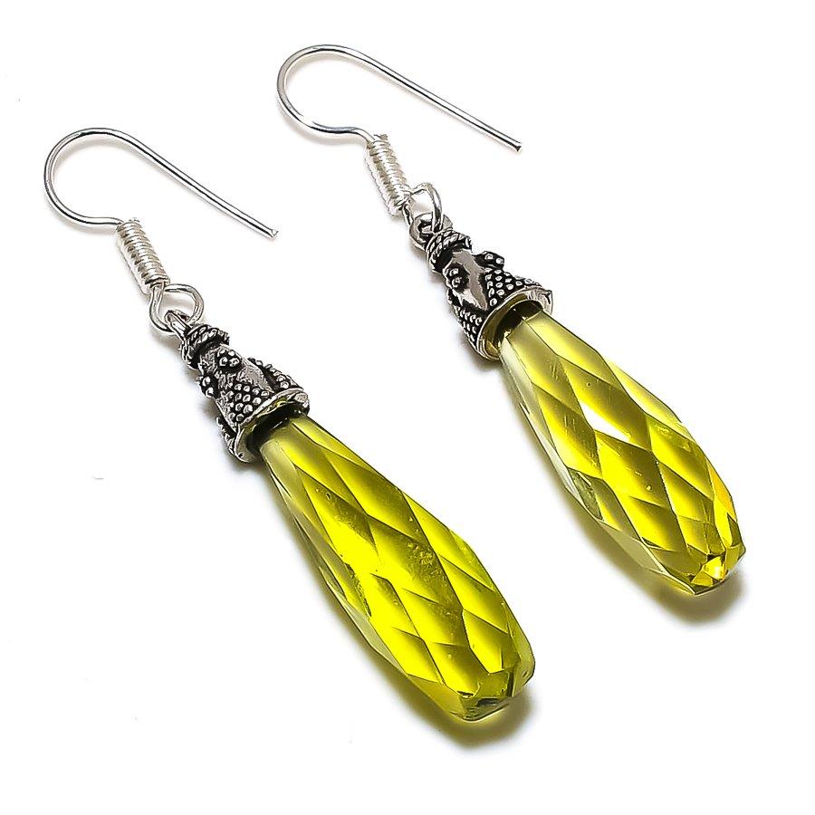 

Ювелирные серьги ручной работы из стерлингового серебра 925 пробы с натуральным цитрином 2,40 дюйма e0t64