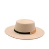 Female Autumn And Winter British Retro Top Hat Jazz Hat French Socialite Hepburn Style Belt Buckle Tweed Wide Brim Flat Top Hat