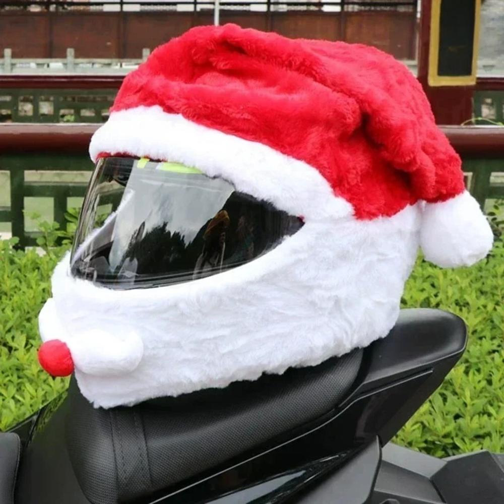 Christmas Motorcycle Helmet Cover – Santa Claus Plush Hat for Bike Riders Xmas Party Fancy Accessory Gift