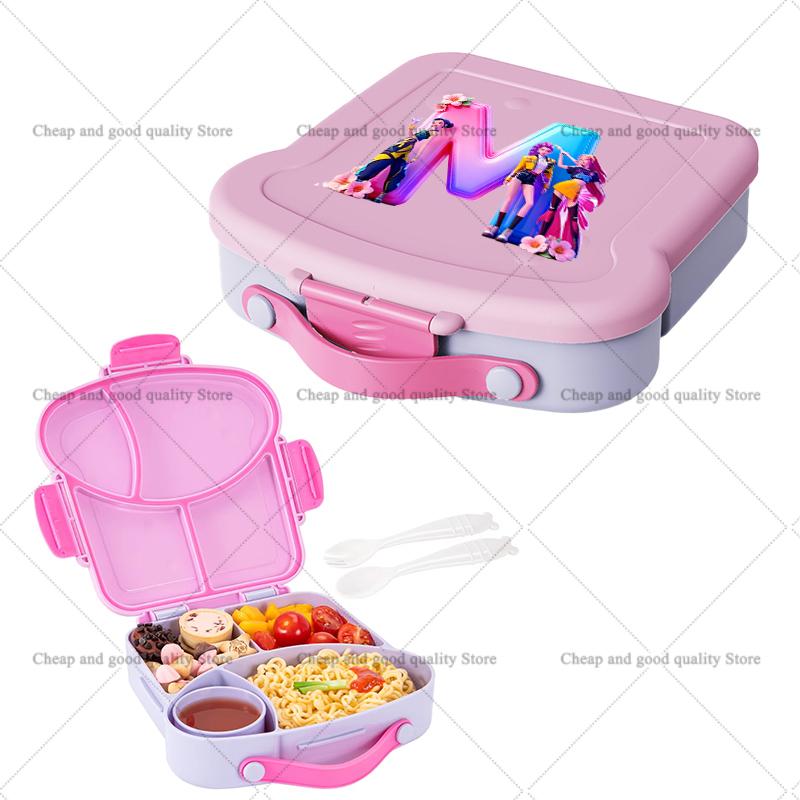KPop Demon Hunters Lunch Box with Spoon Fork Sauce Case Girls Anime Letter School Picnic Bento Food Storage Containers Kids Gift
