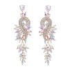 Geometric Leaf Rhinestone Earrings: Alloy Diamond Design for Women, European and American Fashion Style