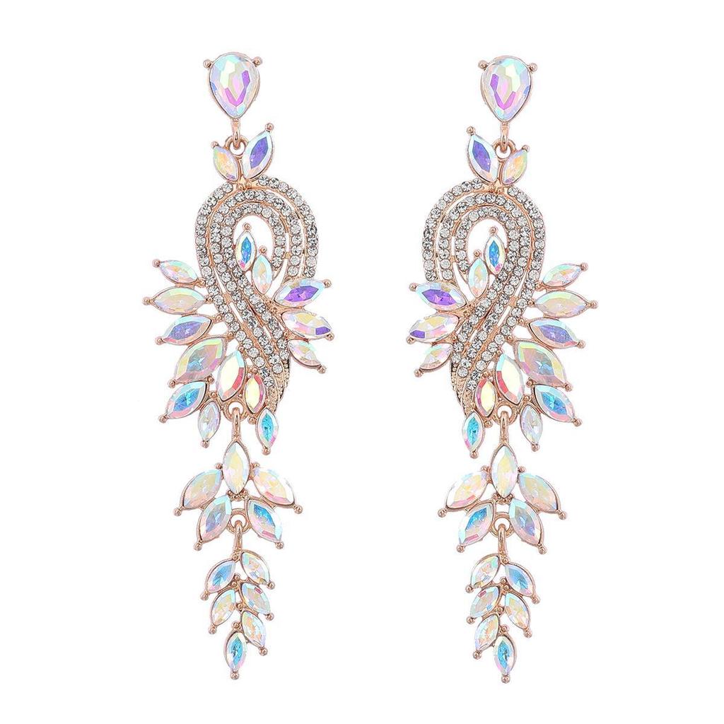 Geometric Leaf Rhinestone Earrings: Alloy Diamond Design for Women, European and American Fashion Style