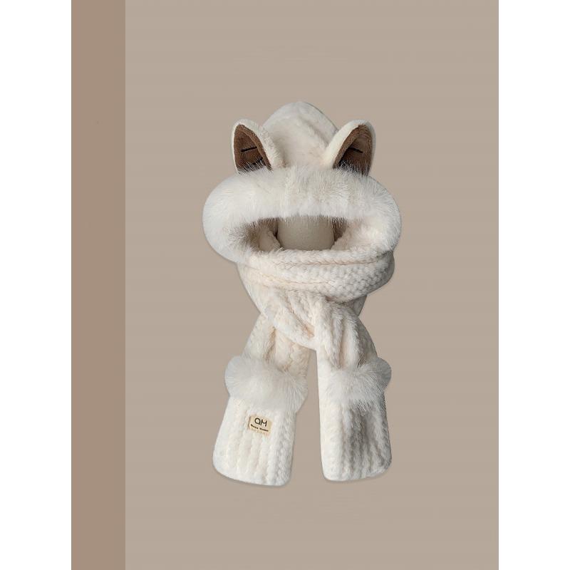 Plush hat women's winter new cute plush warm plush hat scarf gloves integrated hat
