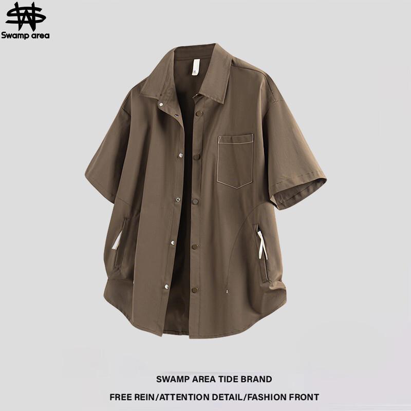 

SWAMP AREA Men s Japanese Retro Workwear Short Sleeve Lapel Shirt L