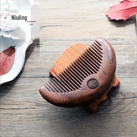 Exquisite Phoenix Style Black Gold Sandalwood Comb: Anti-static Massage, 13cm Portable Wooden Gift.