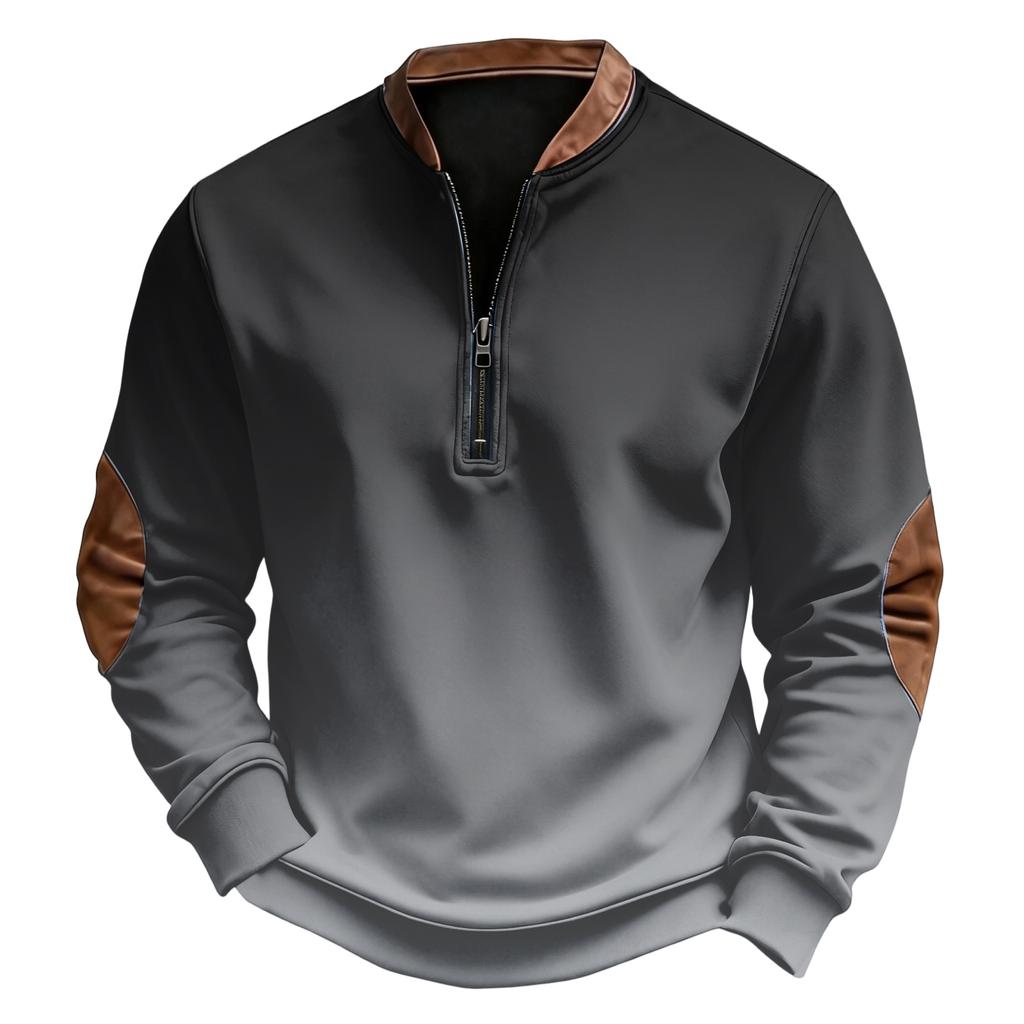 Men's Casual, Trendy, Retro Gradient Printed Round-neck Long-sleeved Half-pull One-piece Sweatshirt