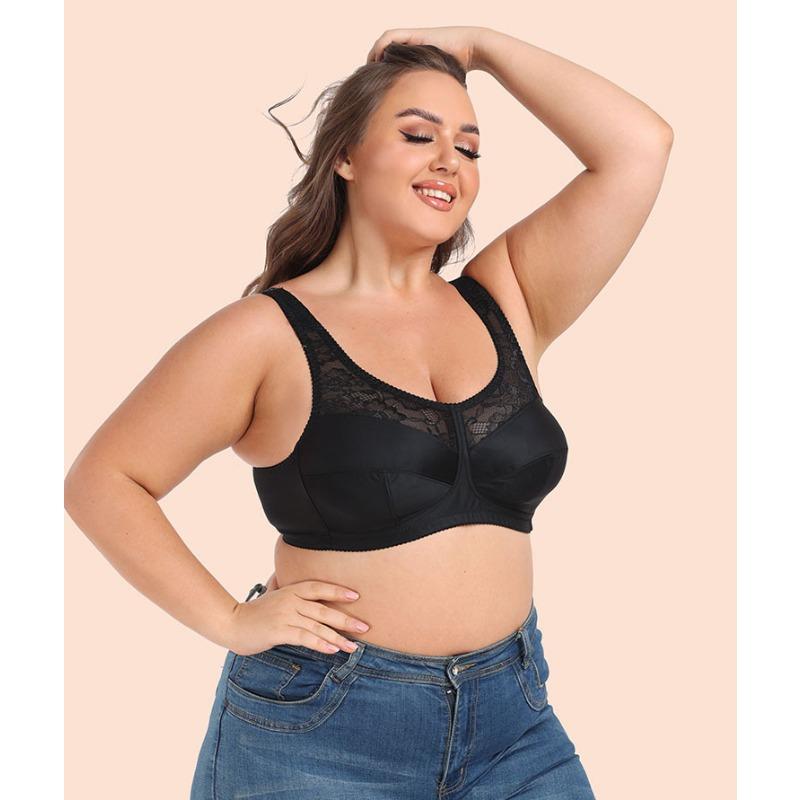 Wire Free Thin Bra Large Size Lingerie Lace Wide Straps Minimizer Women B C D E F G