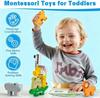 NTEVXZ 20 Pcs Wooden Animal Stacking Toys, Colorful Stacking Blocks, Educational Learning Toys with Storage Bag for Toddlers Kids