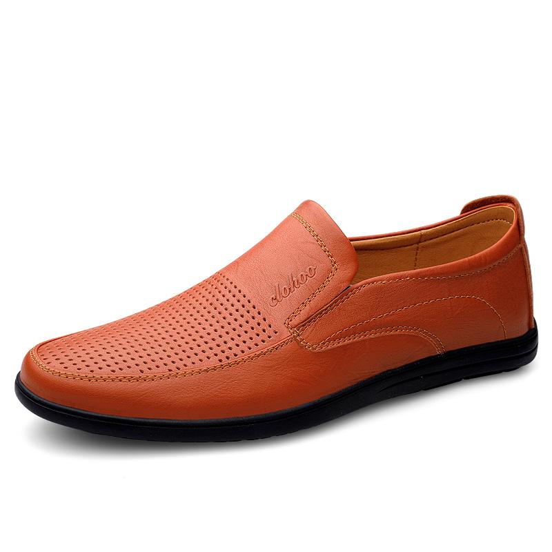 Men's Leather Casual Shoes Breathable Hollow Slip on Lazy Driving Shoes Office Fashion Shoes