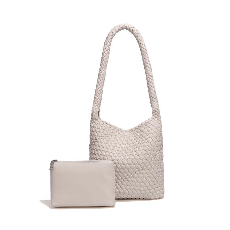 Trendy Single-shoulder Tote Bag, Fashionable and Simple Hand-woven Bag, Soft Leather Large-capacity Mother-and-child Underarm Bag