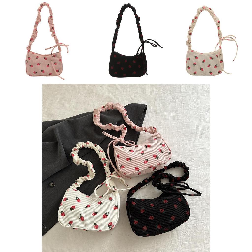 Fashionable Corduroy Crossbody Bag 2024 Summer Trendy Shoulder Bag With Strawberry Pattern